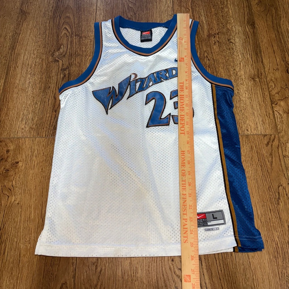 Y2K Nike Michael Jordan Washington Wizards 23 Jersey Youth Large White Mesh NBA - Picture 4 of 9